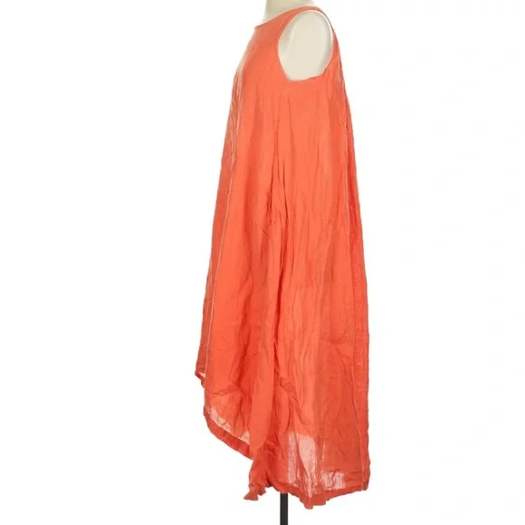Black Crane Sleeveless High Low Maxi Dress Flax Linen Orange Paprika XS - Picture 6 of 12